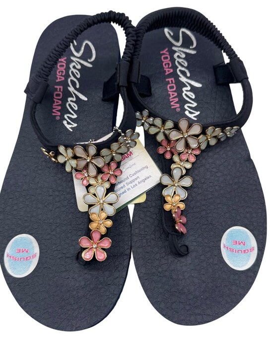 New Skechers Cali Meditation Navy blue Multicolor Daisy Embellish thong sandal 6 - Picture 1 of 9